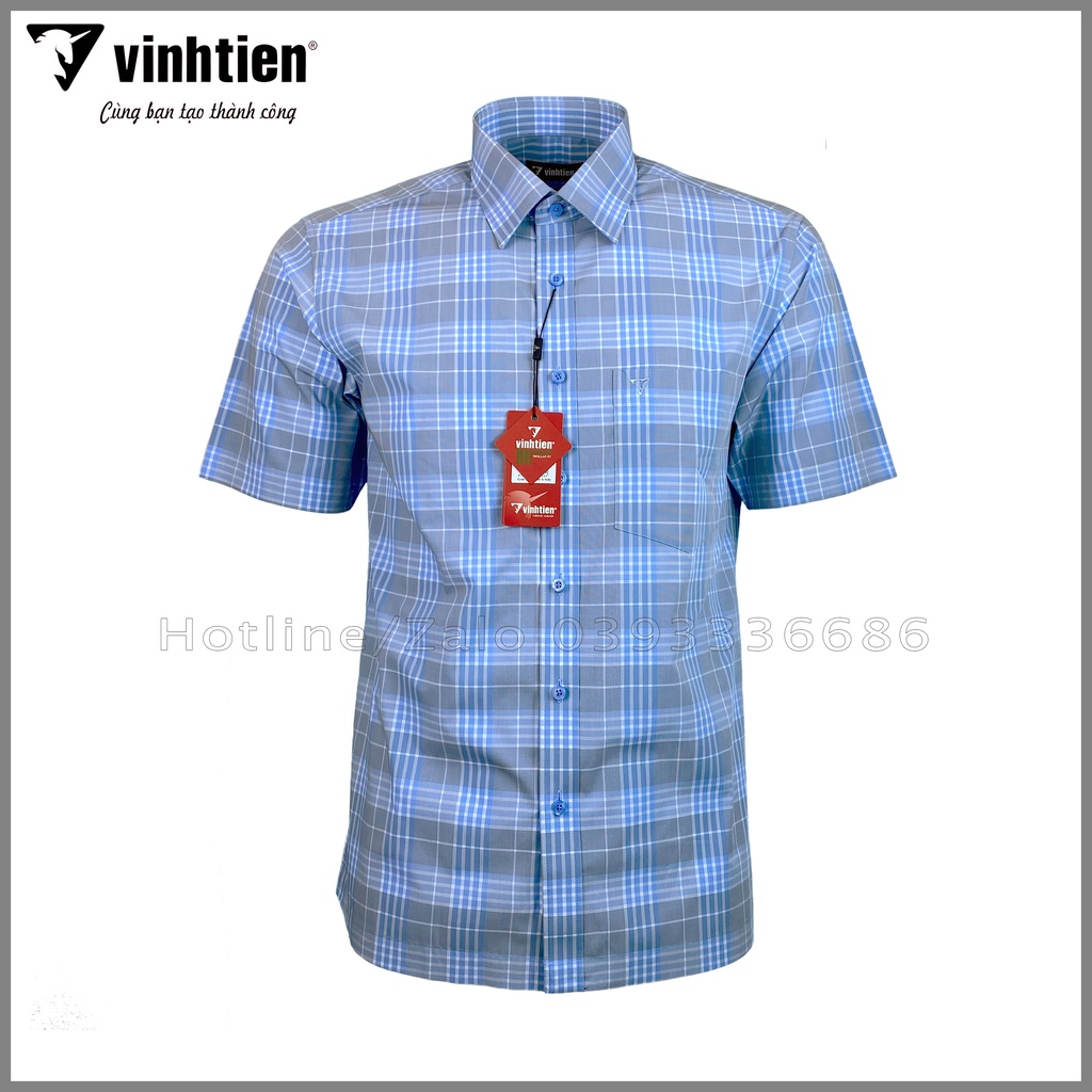 Áo Sơ Mi Tay Ngắn Sọc Caro Bamboo Vĩnh Tiến Regular Vạt Ngang 439 - Mẫu 2