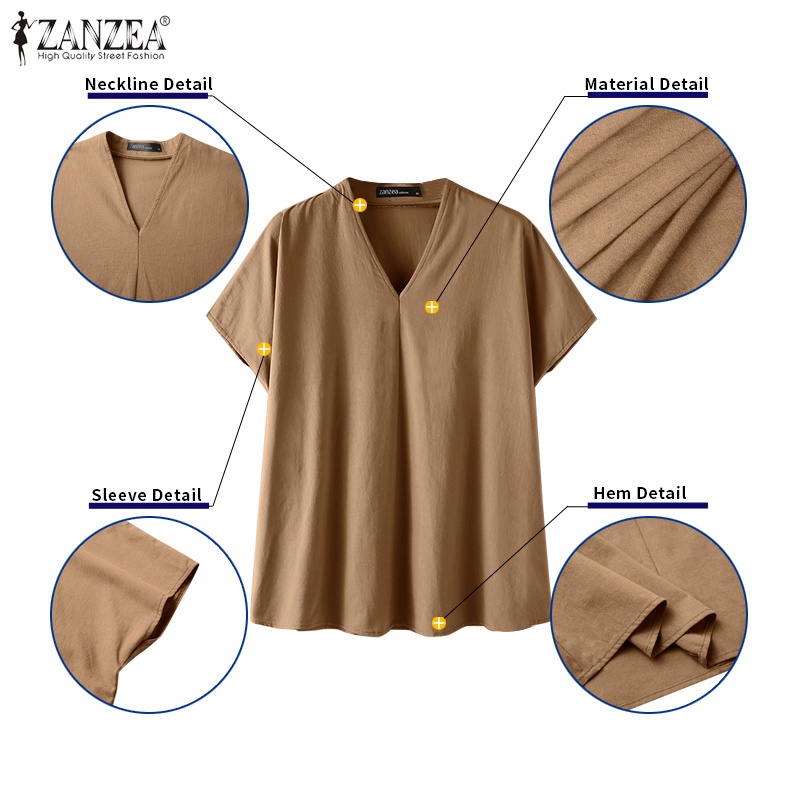 Zanzea Áo Tay Ngắn Cổ Chữ V Màu Trơn Phong Cách Hàn Quốc Thời Trang Cho Nữ