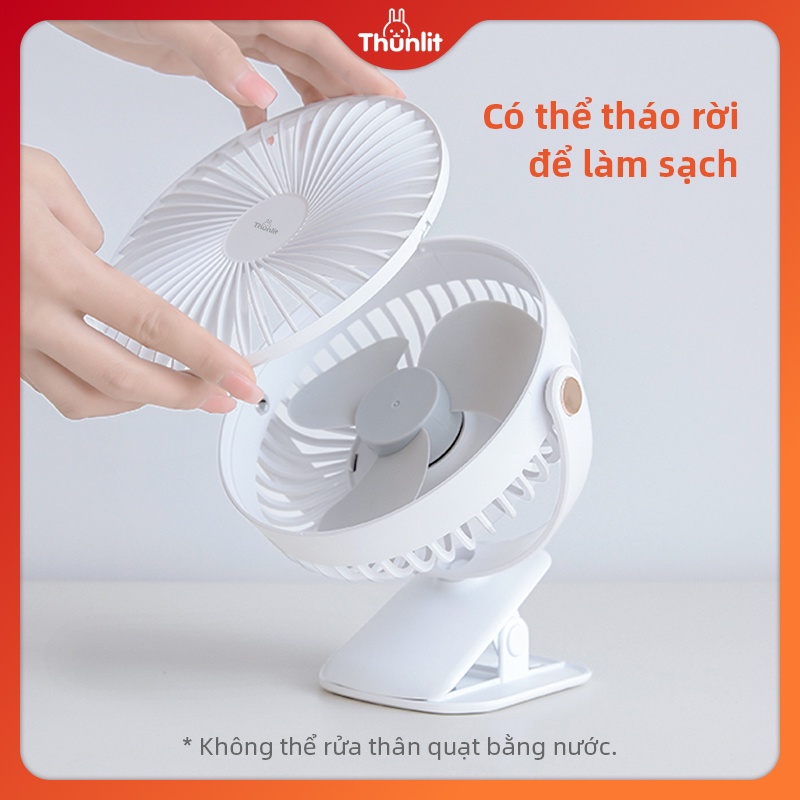 Quạt THUNLIT để bàn nhỏ gọn có kẹp gắn sạc qua USB 2000mah xoay 720 độ đa năng tiện lợi