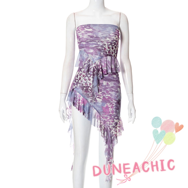 Set 2 Món Áo Ống Nhún Bèo Phối Chân Váy Lưng Thấp Thời Trang Cho Nữ