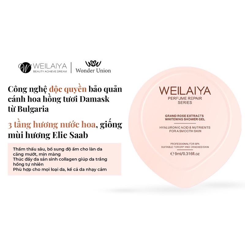 Sữa Tắm Weilaiya Mini  Chính Hãng , Sữa Tắm Tuỷ Mật Hoa Hồng Lưu Hương Lâu Trắng Da Toàn Thân Damask Weilaiya 9ml