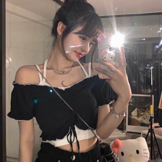 Áo Yếm Áo Nữ Hot Girl Ngắn Tay Áo Khoác Ngoài Nữ Mùa Hè Hở Vai Hở Vai Gợi Cảm Phần Ngắn