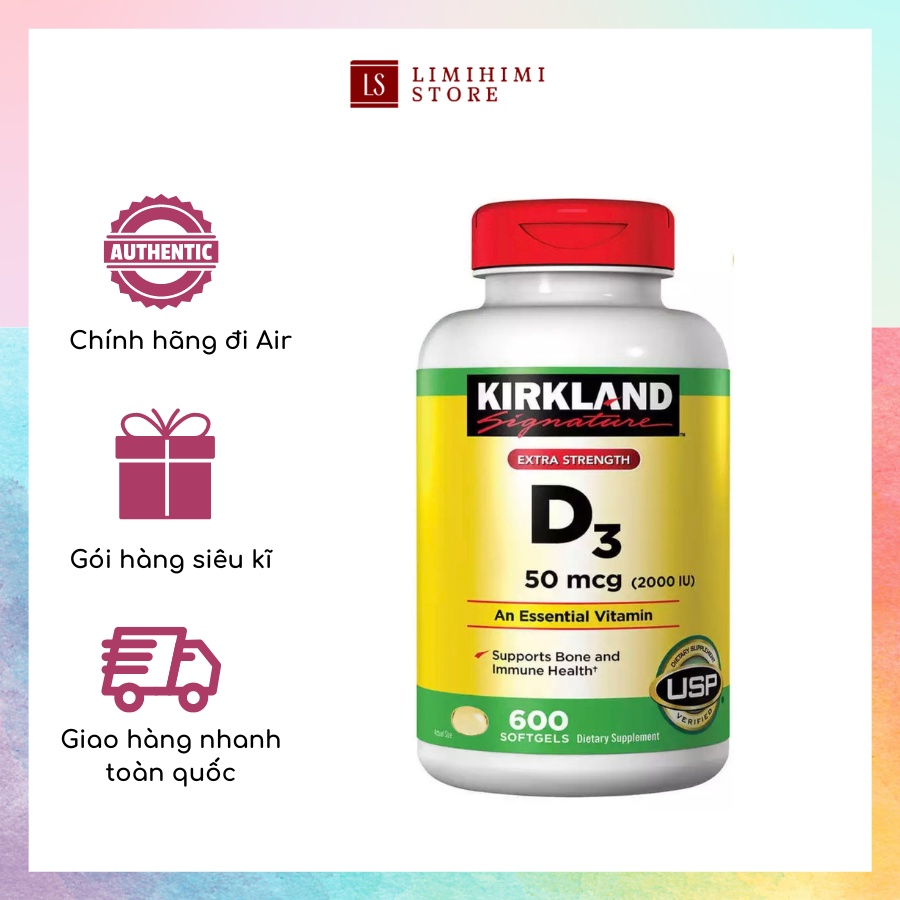 [HÀNG MỸ CHUẨN BAO CHECK] Vitamin D3 50mcg (2000IU) Kirkland EXTRA STRENGHTH LỌ 600 Viên DATE MỚI