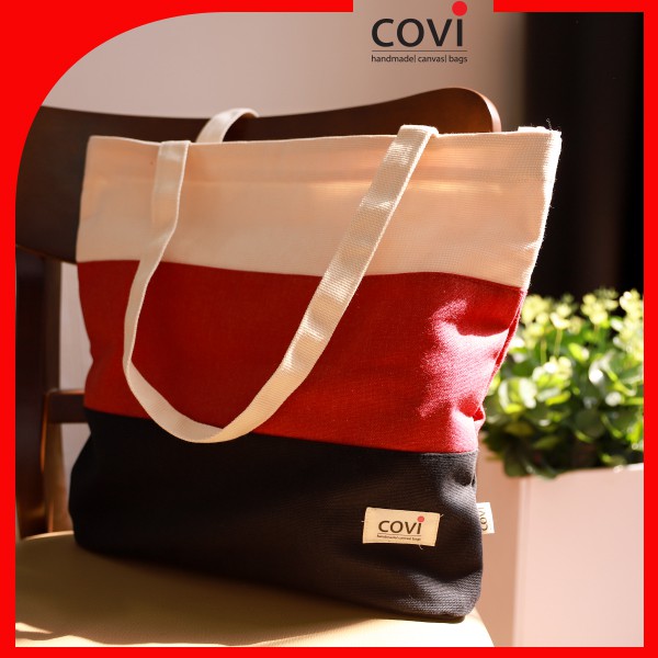 Túi vải canvas Hàn quốc, túi vải bố có khóa kéo thời trang COVI nhiều màu sắc T9
