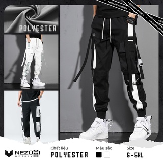 (Sẵn đen, trắng) Quần jogger unisex nam nữ boxpant line đen trắng đai túi hộp tập gym, hiphop đường phố