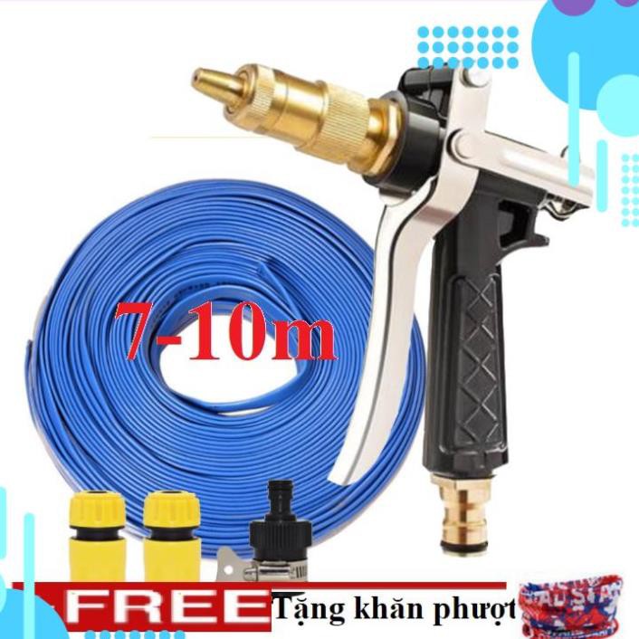 💖 Bộ dây vòi xịt nước rửa xe, tưới cây . tăng áp 3 lần, loại 7m, 10m 206236 đầu đồng,cút+ tặng khăn phượt [SKM]