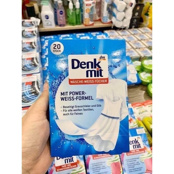 Miếng giặt tẩy quần áo trắng Denkmit ⚡ GIÁ TỐT ⚡ Giấy giặt tẩy giữ màu trắng áo quần hiệu quả nhanh, siêu tiện lợi