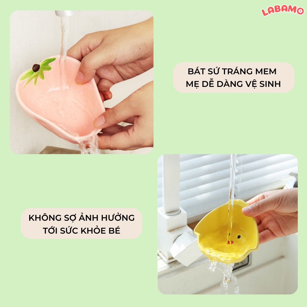 Bát ăn dặm cho bé bằng gốm sứ kiểu Nhật hình hoa quả hình thú dễ thương LABAMO BS01