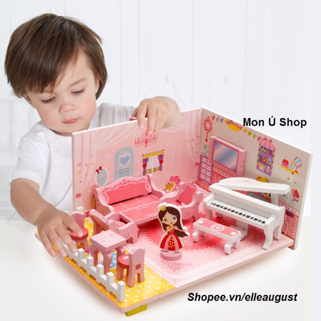 Ngôi nhà búp bê - phòng âm nhạc bằng gỗ lắp ráp SIÊU ĐẸP