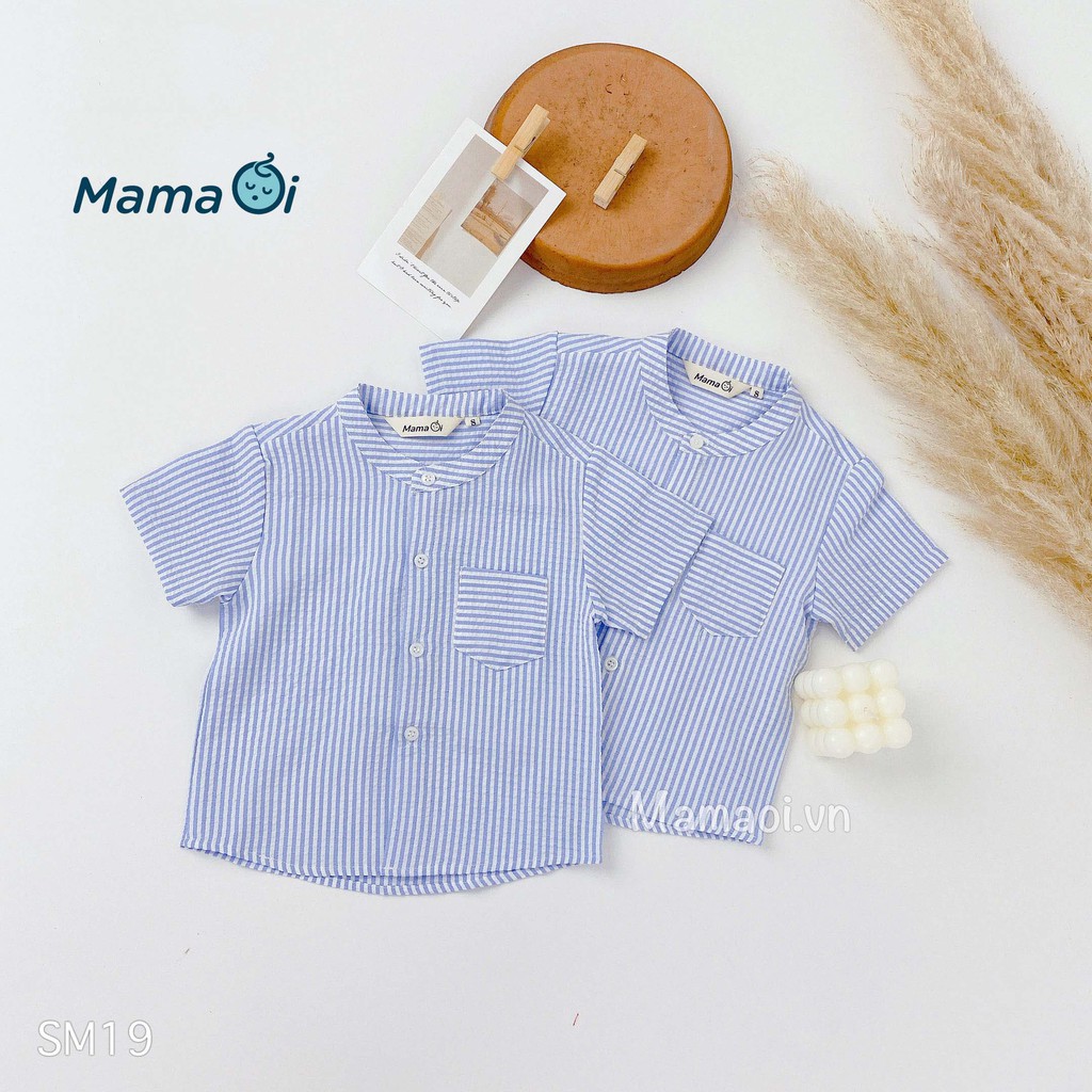 Áo sơ mi bé trai bé gái kẻ sọc xanh dương vải Linen đũi cho bé từ 0-3 tuổi của Mama Ơi - Thời trang cho bé