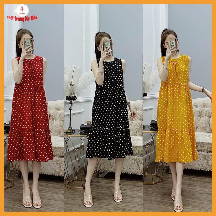 Váy bầu chấm bi ba lỗ hàng thiết kế (hình thật +VIDEO)