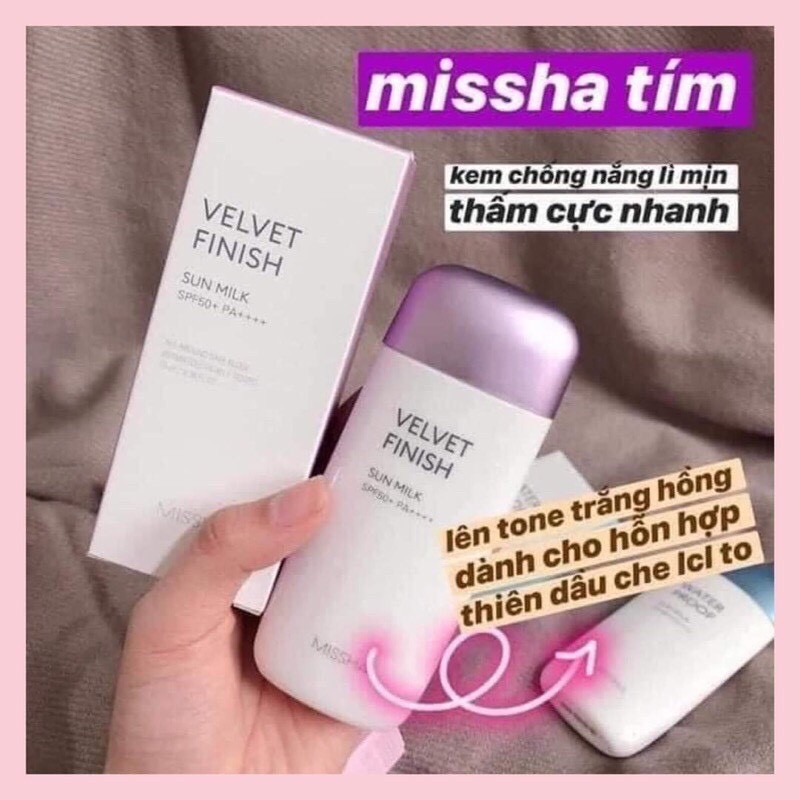 (Sẵn-Có bill mua) Kem Chống Nắng Missha TÍM All-around Safe Block Velvet Finish Sun Milk SPF50+/PA+++