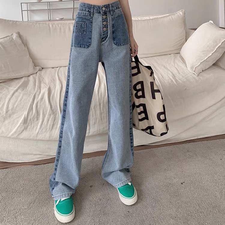 Quần Denim Ống Rộng Lưng Cao Thời Trang Mùa Hè Phong Cách Hàn Quốc Cho Nữ