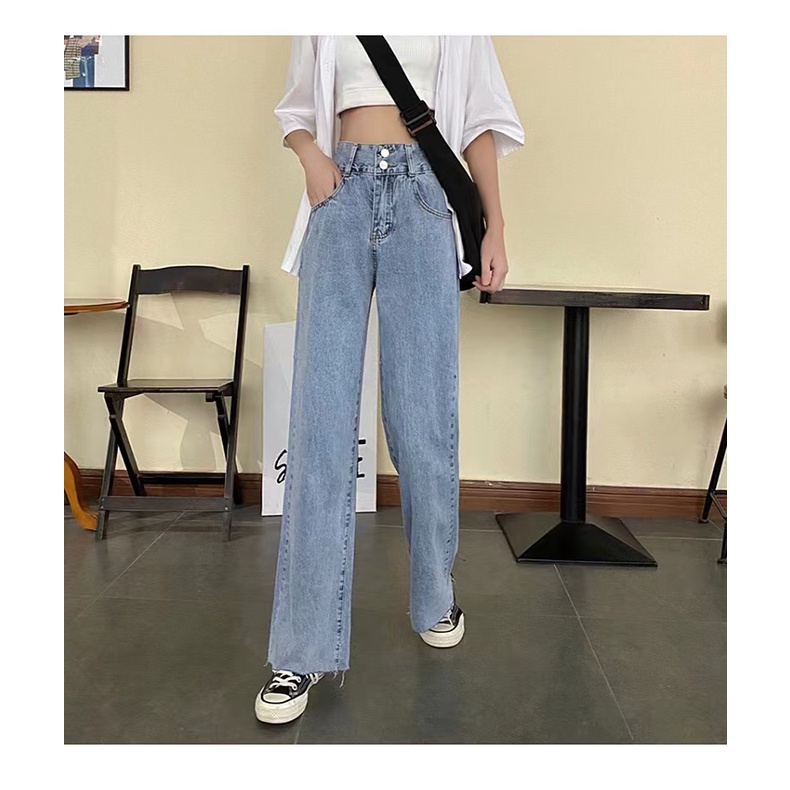 NRVP Quần Jean Dài Ống Rộng Thời Trang Hàn Quốc Cá Tính Cho Nữ