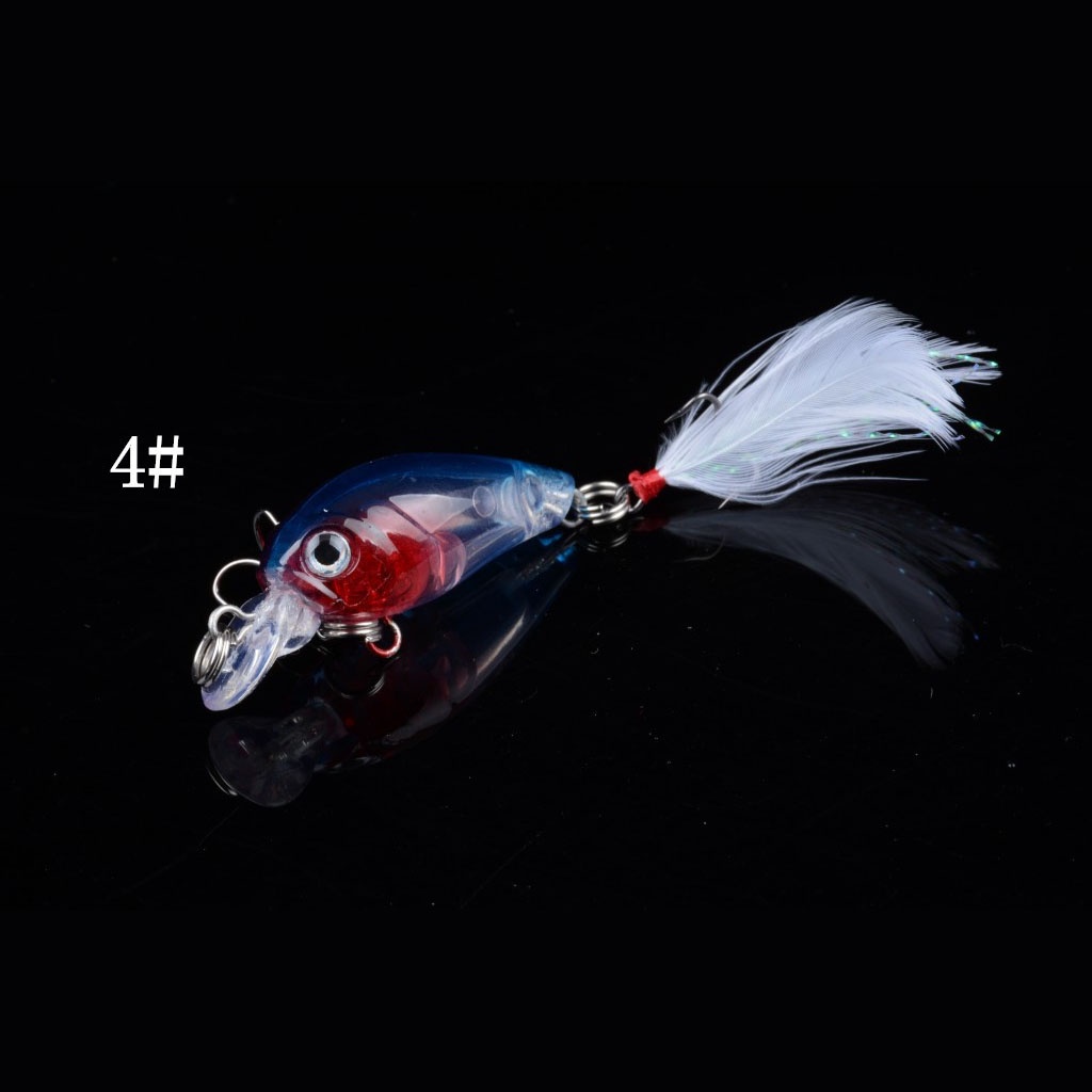 Set 5 Mồi Giả Nhử Cá 45mm/4g Kèm 10 Mồi Câu# Mồi Câu Cá Nhân Tạo 3D Bằng Nhựa Gắn Lông Vũ Độc Đáo