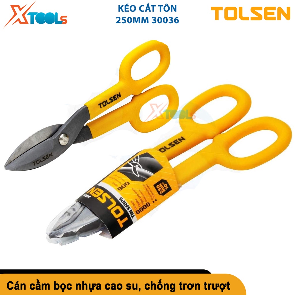 Kéo cắt tôn Tolsen 250mm 30036 chất liệu thép không gỉ, tay cầm bằng nhựa cao cấp chống trơn trượt [CHÍNH HÃNG][XTOOLS]
