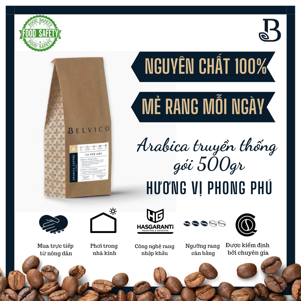Cà phê Arabica truyền thống - nguyên chất 100% - gói 500gr - Belvico coffee