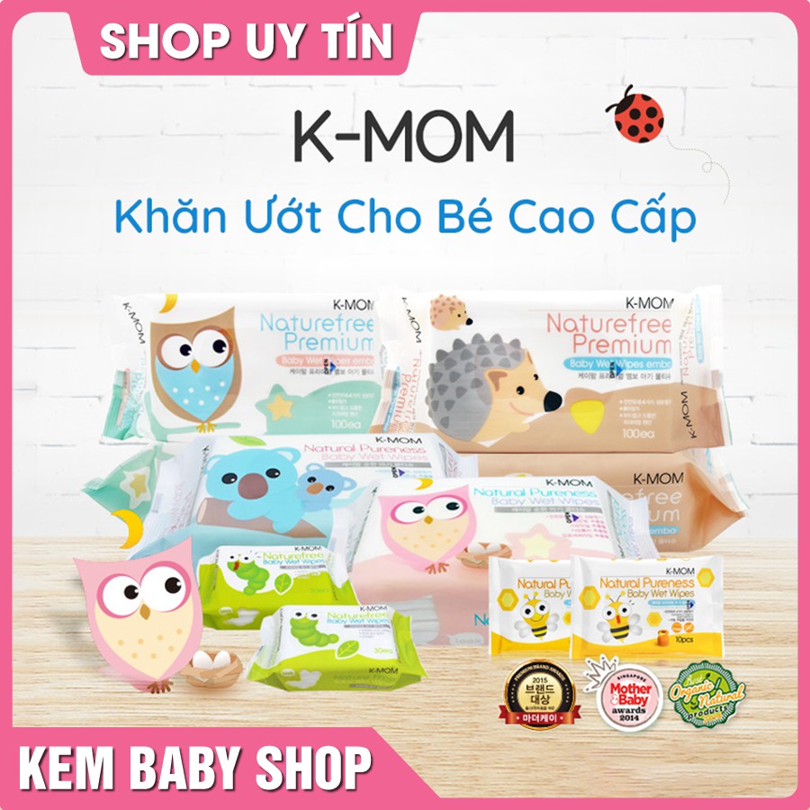 [Chính Hãng] Khăn ướt cao cấp K-Mom Hàn Quốc (100c) - khăn ướt kmom không mùi cho bé