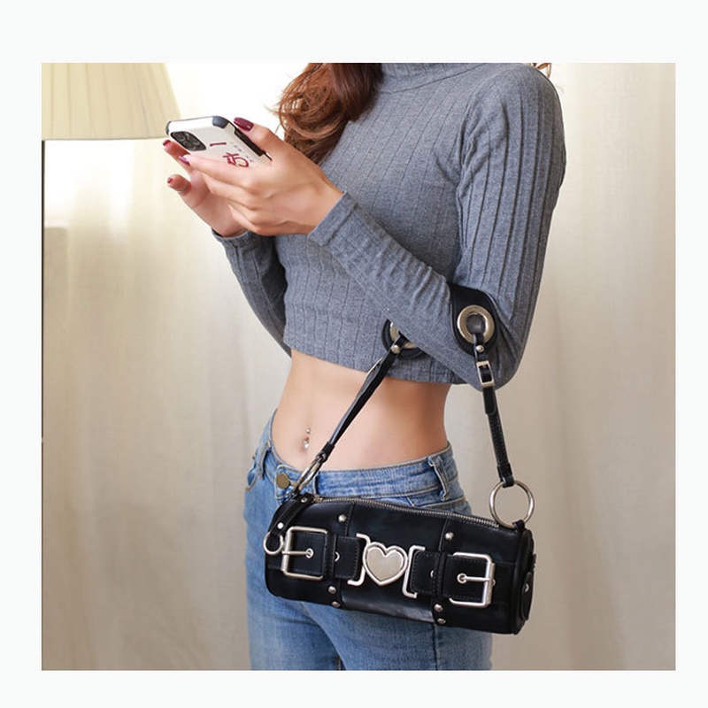 Túi Đeo Chéo Vai Họa Tiết Trái Tim Kim Loại Phong Cách retro Gylb250