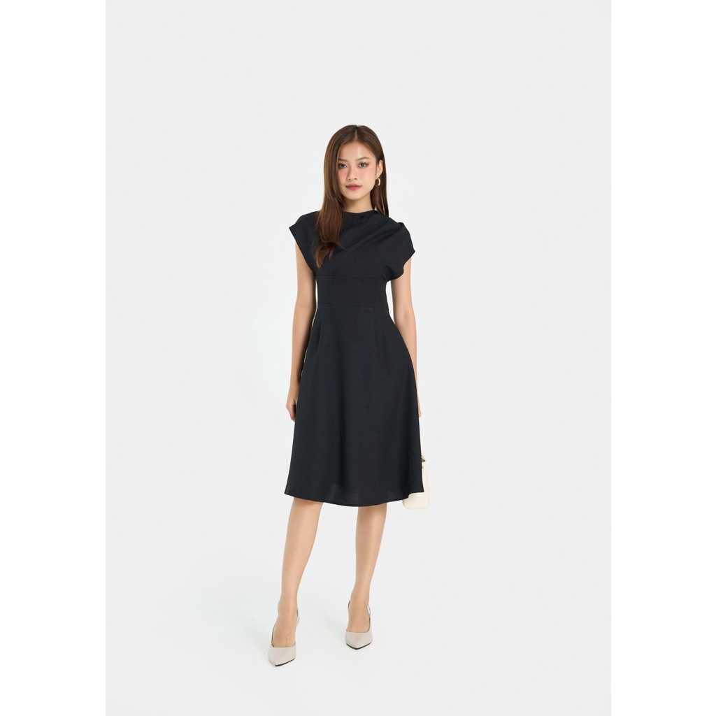 Đầm Lửng Nữ Thời Trang HNOSS Cúp 2 Lớp Xếp Vai HNDLU064