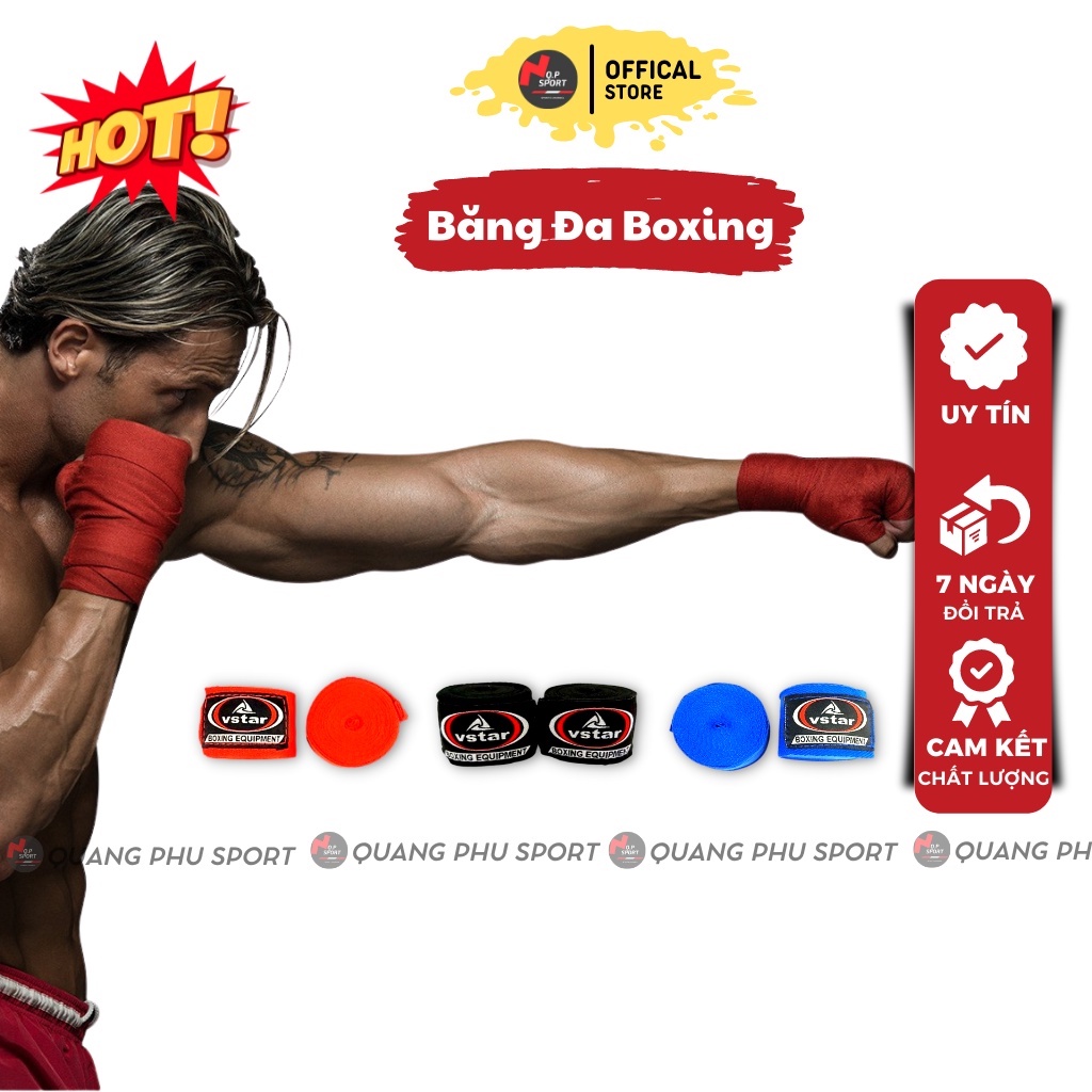 Băng Đa Boxing, Băng Quấn Cổ Tay Đấm Bốc Võ Thuật 5m ( Free Ship ) Dây Quấn Tán Thủ Muay Thái Cao Cấp_1 Cặp ( 2 cái )