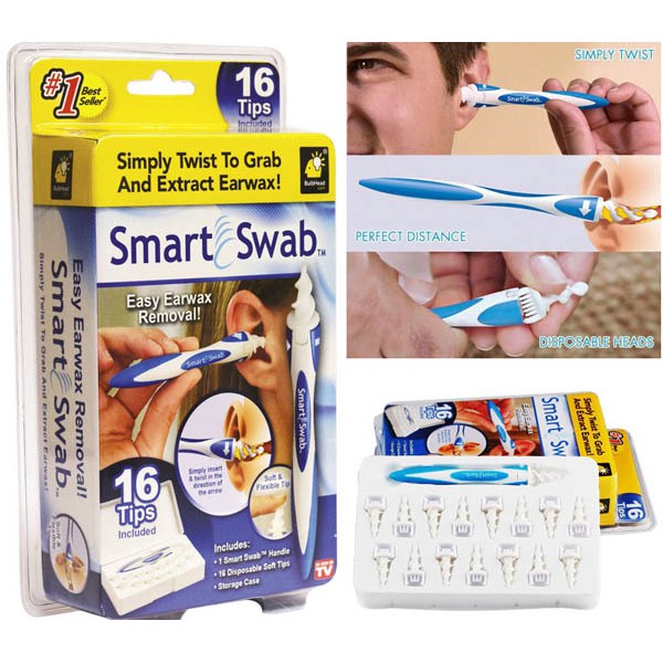 Bán buôn - Bộ LẤY RÁY TAI THÔNG MINH HÌNH XOẮN ỐC KÈM 16 ĐẦU THAY THẾ Smart Swab