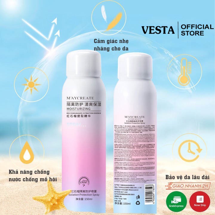 Xịt Chống Nắng Maycreate ☀️𝑭𝒓𝒆𝒆𝒔𝒉𝒊𝒑☀️ Trắng Da Nâng Tông Chống Nước 150ml