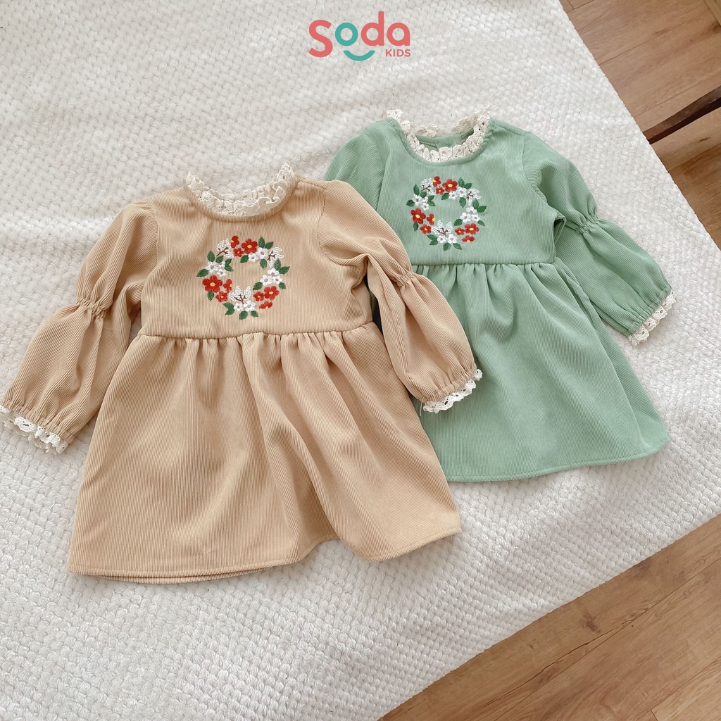 (Hàng thiết kế) Váy nhung chun tay thêu hoa