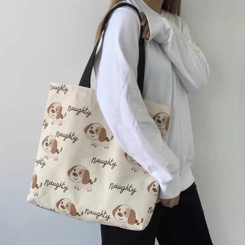 Túi tote vải canvas đi học đẹp cute hình cún yêu Sollle TO05P