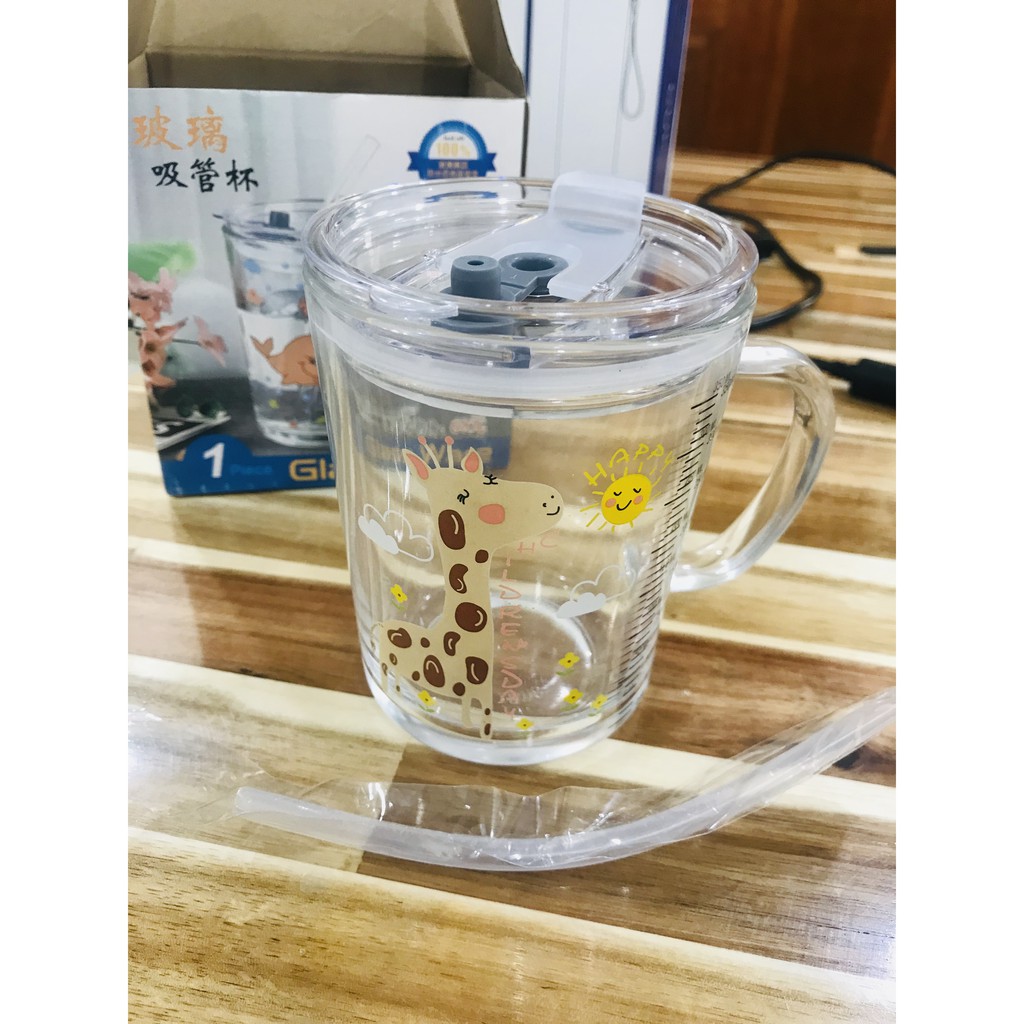 Ly Uống Sữa Cho Bé (Có Chia Vạch) Thủy Tinh Hamster 450ml Cho Bé