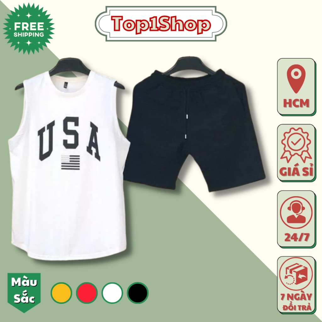 Đồ bộ USA nam sát nách đủ màu chất thun cao cấp