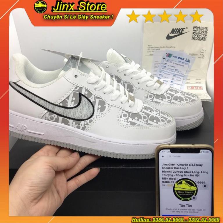 Giày thể thao sneaker AF1 trắng kết hop dior đế xám hàng 1:1 full size da bò đôt không cháy | BigBuy360 - bigbuy360.vn
