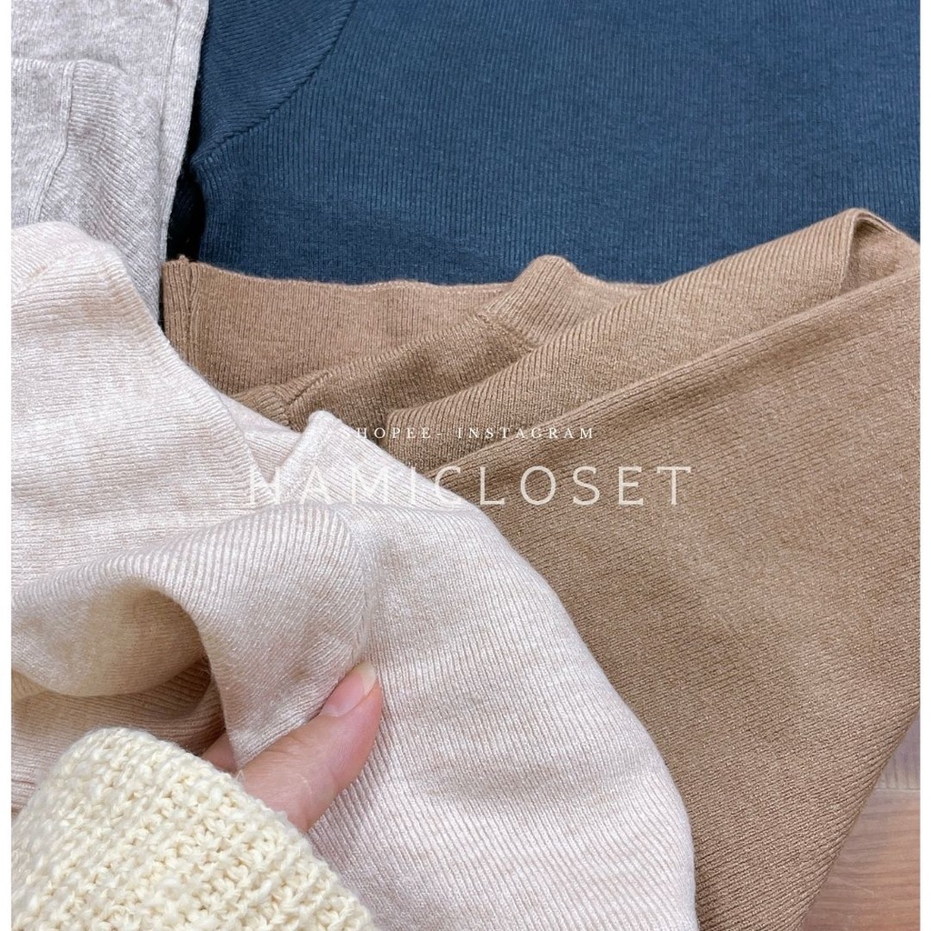 Áo len tăm trơn khoét cổ lệch dáng ôm body | BigBuy360 - bigbuy360.vn