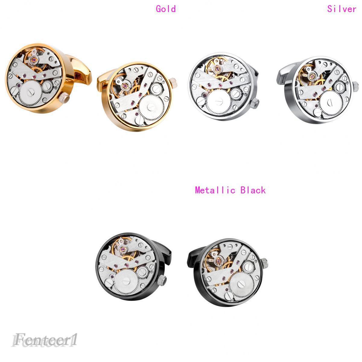 [FENTEER1] Solid Brass Woking Watch Mechanical Movement Punk Skeleton Gears Cufflinks