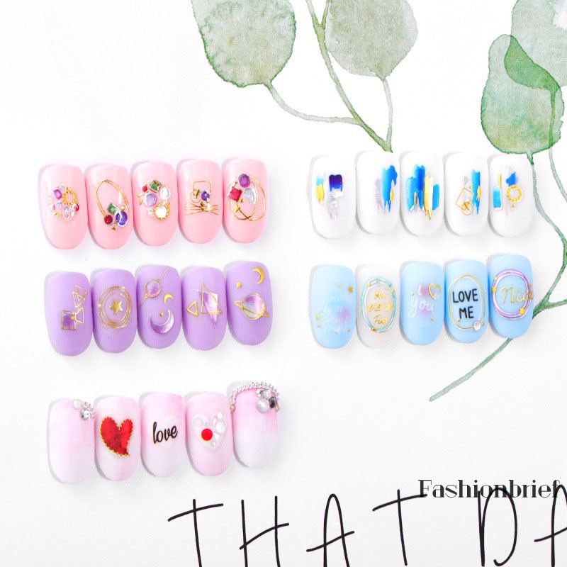 [Hàng mới về] Set sticker dán móng tay giả chống nước đầu tròn vuông đính hạt 3D
