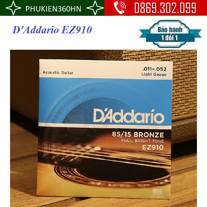 Bộ Dây Đàn Guitar Acoustic Cỡ 11 D'Addario EZ910