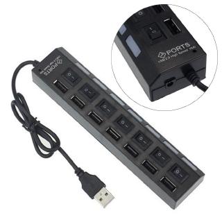 💫OF 7 Cổng USB 2.0 Đen Hub Hub tốc độ cao Cáp tốc độ cao cho PC Laptop Mac
