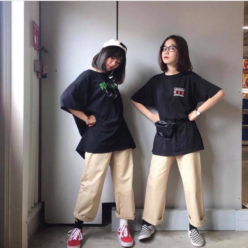Quần Culottes Suông Kaki Basic/Quần Tây Ống Suông Ảnh Thật