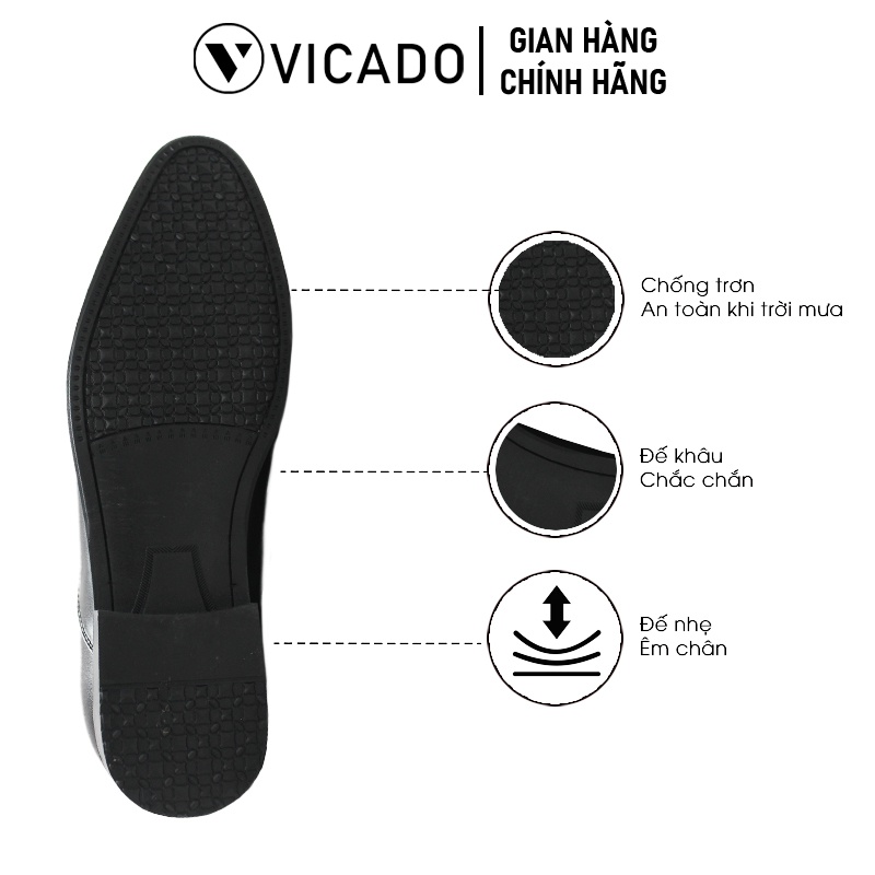 Giày tăng chiều cao nam da bò cao cấp công sở Oxford Vicado VB0115 màu nâu buộc dây