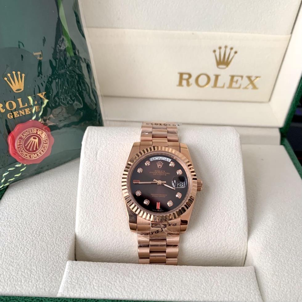 Đồng Hồ Nam RoLex Sapphire RA33 Mặt NÂU Day-Date Máy cơ Automatic Nhật Chống xước Tuyệt Đối