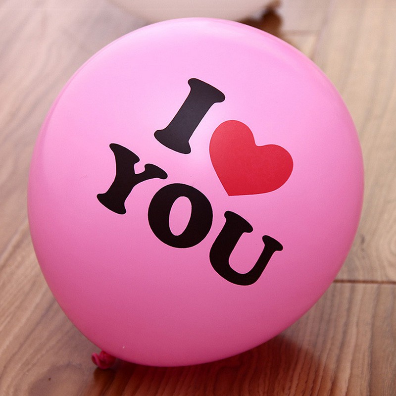 Bộ 10 cái bóng bay latex 12 inch in chữ và hình I love you
