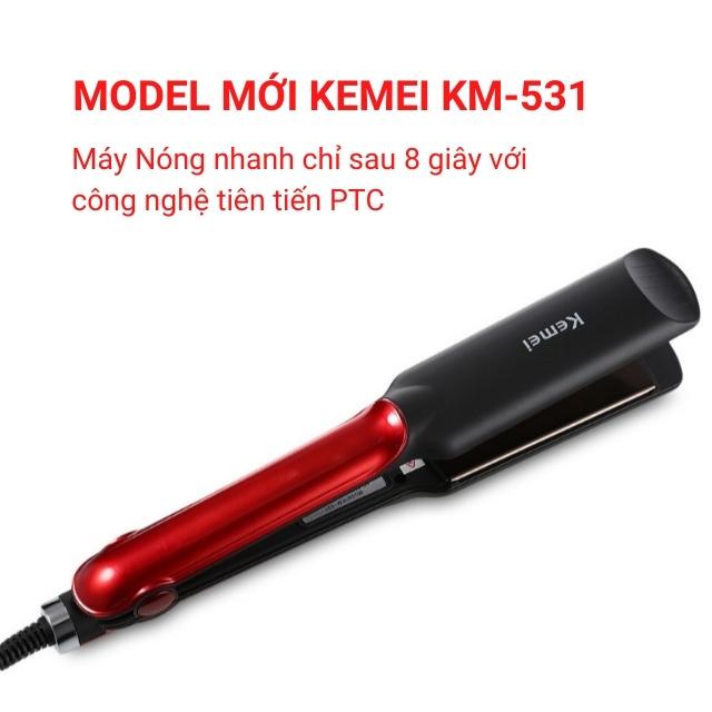 Máy Duỗi Tóc Ép Là Thẳng Uốn Cúp Làm Xoăn Lọn 2 Trong 1 Chỉnh 4 Mức Nhiệt Kemei Km531