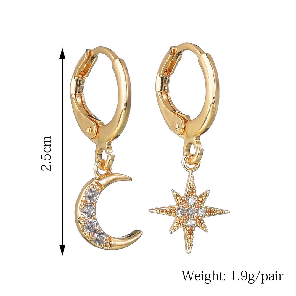 Women Fashion Geometric Asymmetrical Dangle Earring / Female Classic Star Moon Design Drop Earrings / Korean Ear Jewelry
