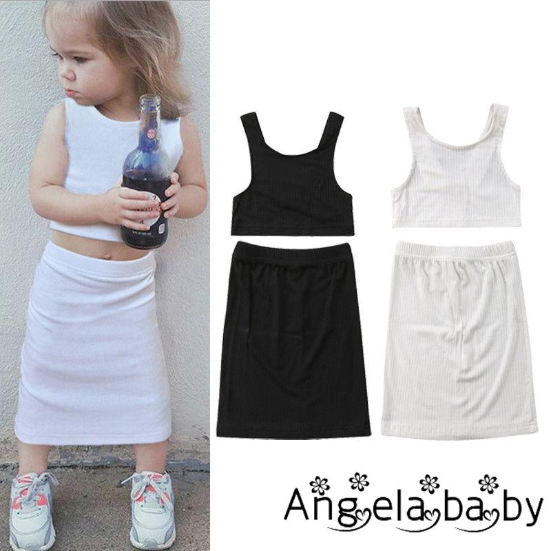 Set Áo Không Tay + Váy Ngắn Dễ Thương Cho Bé Gái
