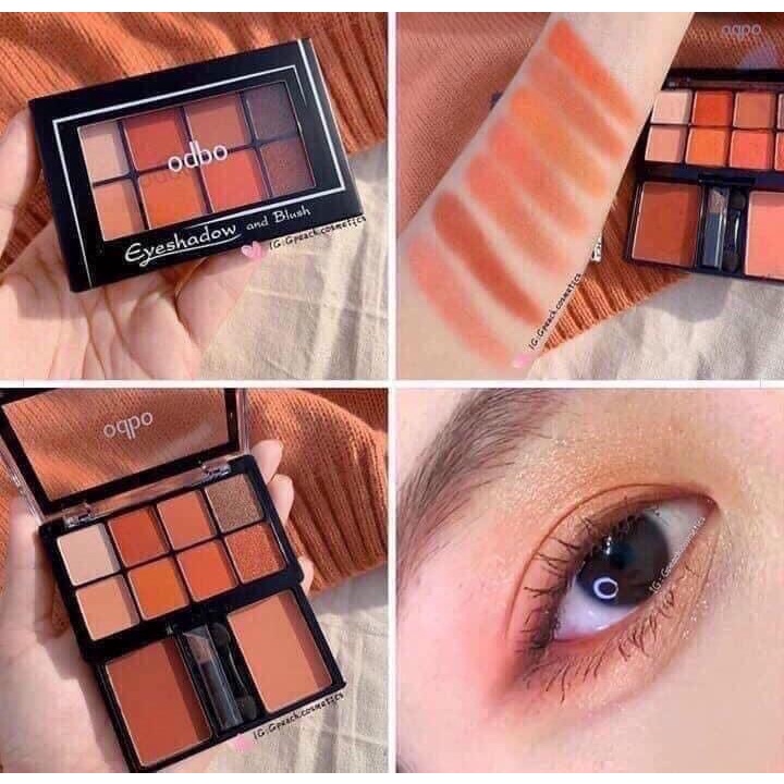 Set phấn mắt &amp; má hồng ODBO 8 Ô Tông Cam Siêu Đẹp Eyeshadow And Blush Od1022 Thái Lan 20g