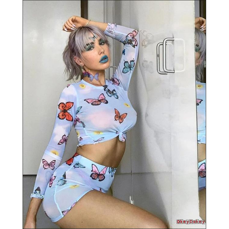 Áo Thun Tay Dài In Hình Bướm Nhiều Màu Thời Trang Cho Nữ