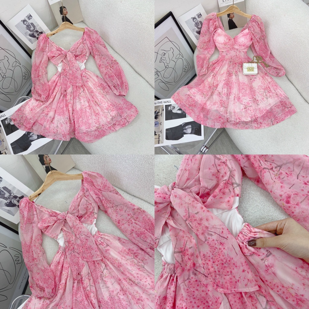 Đầm hoa phối bèo cutout eo hở lưng 💖 KÈM ẢNH THẬT