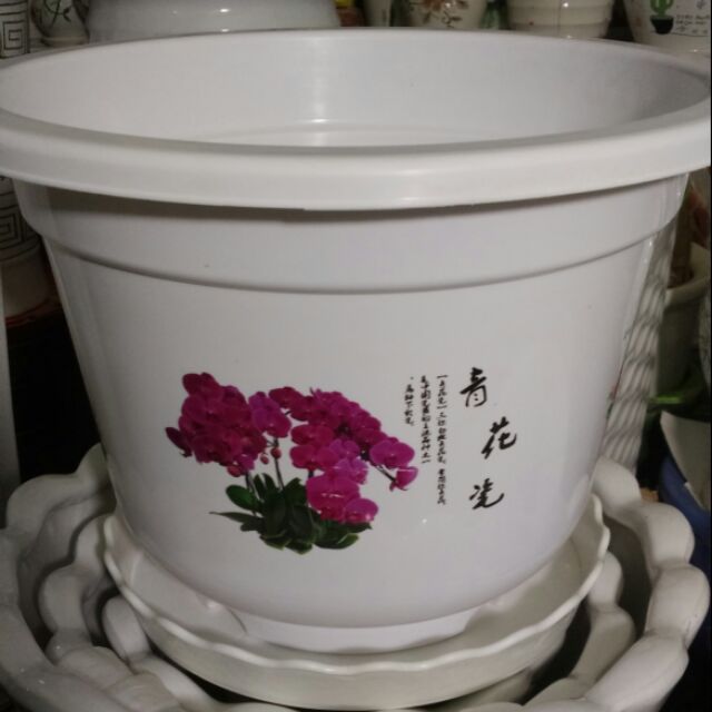 CHẬU NHỰA TRÒN IN TRANH PHONG CẢNH CAO 27CM RỘNG 38CM TRỒNG CÂY VÀ HOA KIỂNG.