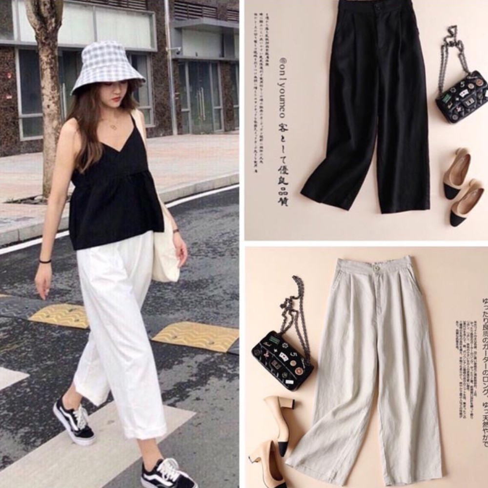 Quần đũi nữ ống rộng, quần ống suông lưng thun có cúc siêu mát lạnh