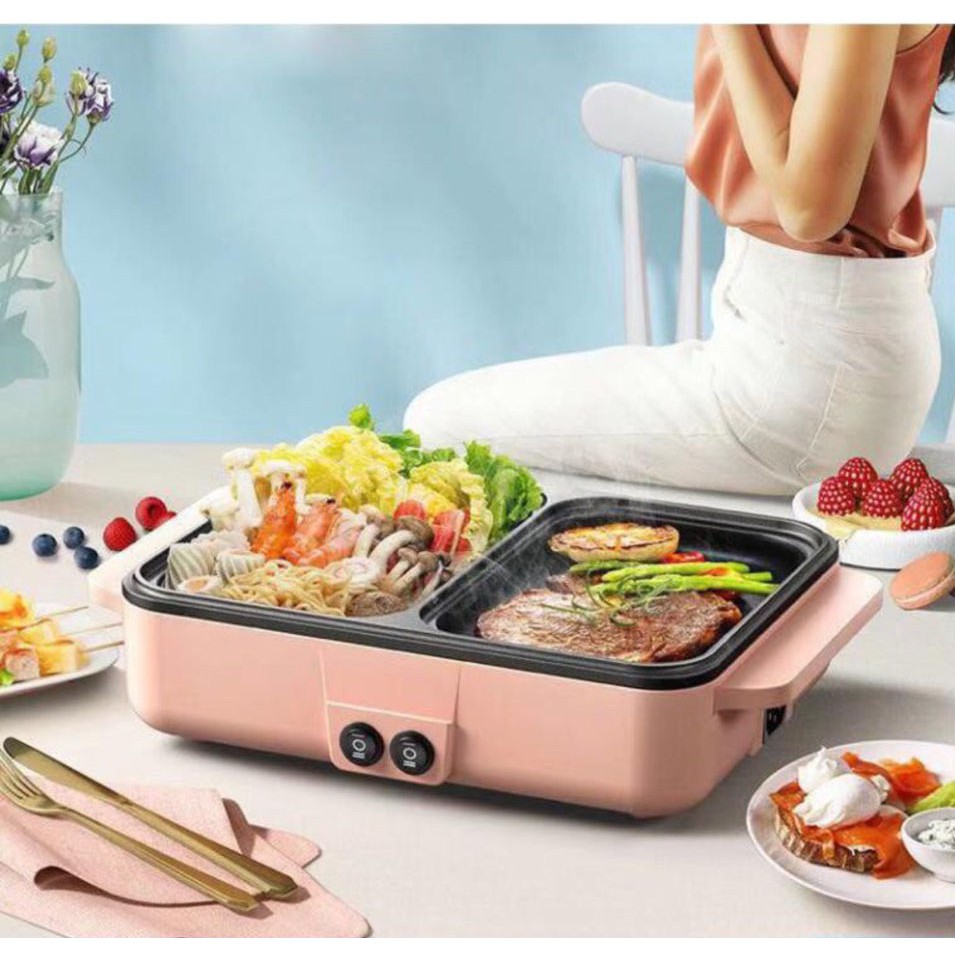 Nồi Lẩu Kiêm Nướng 🥘 2in1 Mini Hàn Quốc🥘 Bếp Lẩu Nướng Đa Năng Cao Cấp Bảo Hành 12 Tháng